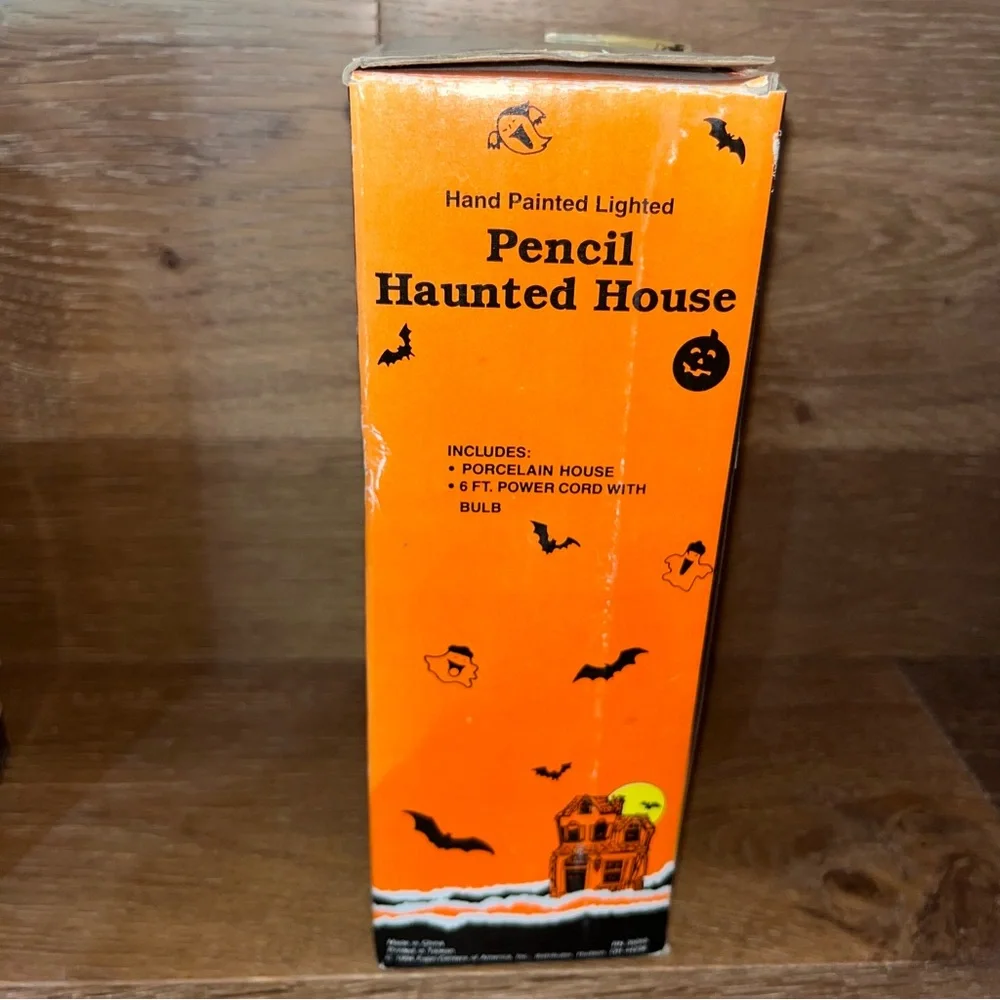 Hand Painted Lighted Pencil Haunted House - Black and White